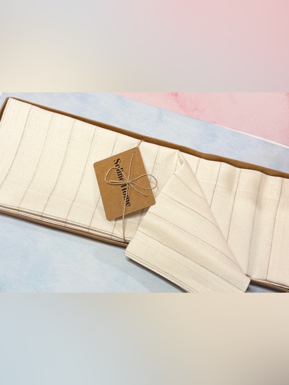 Solomon Home Set of 4 New in Box Cream Boho Linen Pinstripe Placemats